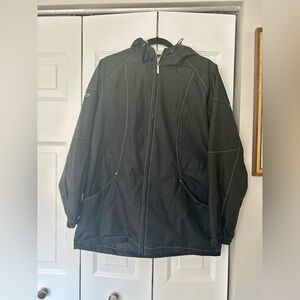 Free Country Radiance Woman's Hooded Black Sz L Rain Jacket W/ White Detailing